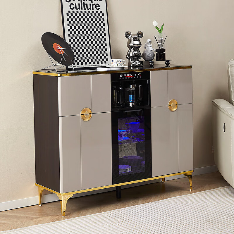 2025 new smart high-end tea bar machine with refrigerator integrated cabinet fully automatic water dispenser for living room and office light luxury gray hot and cold type three doors with refrigerator disinfection 1200*400*980