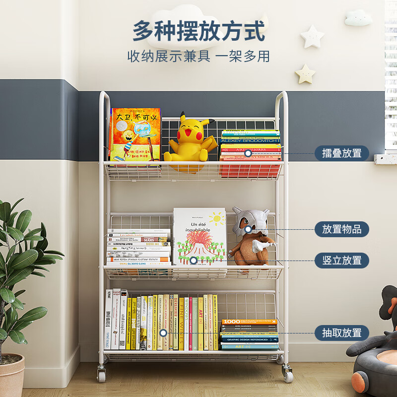 SOFS mobile bookshelf with wheels floor-standing baby children's picture book shelf simple iron small low bookcase student bedside bookshelf mobile 3-layer_with wheels