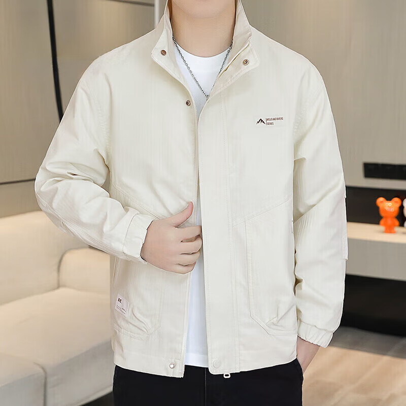 SUSTYLE high-end luxury men's high-end jacket men's 2025 spring and autumn new fashion simple trendy middle-aged jacket men's khaki plus velvet 3XL recommended 165-180 pounds