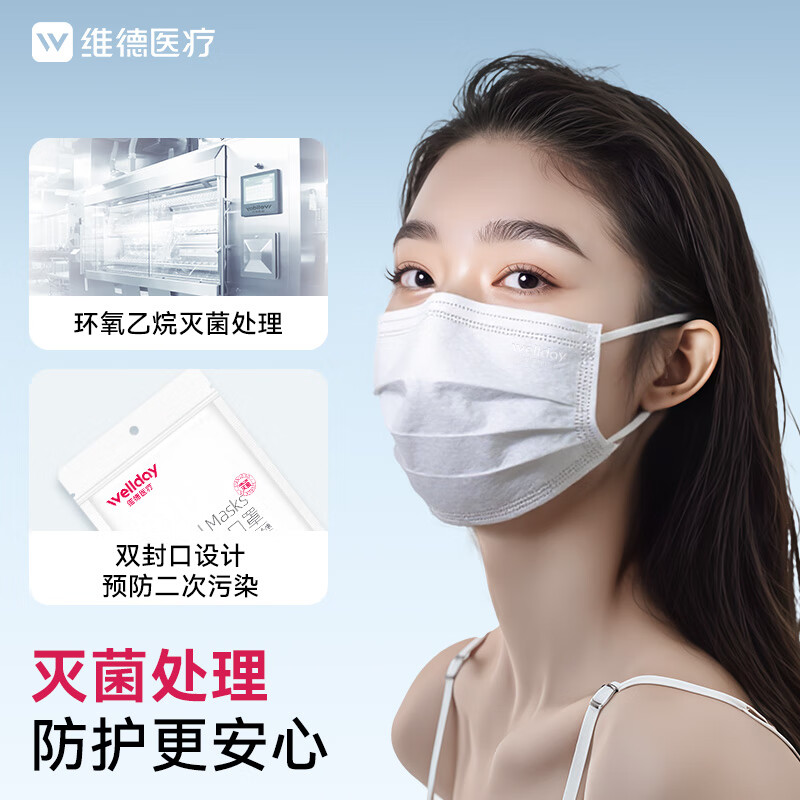 WELLDAY disposable medical surgical masks 100 pieces white anti-sand dust winter warm anti-allergic breathable sterilization grade