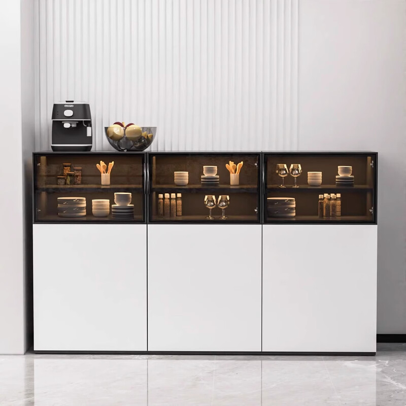 Camixuan package installation solid wood sideboard household tea cabinet modern simple light luxury high-end wine cabinet storage cabinet length 120cm dark gray + white