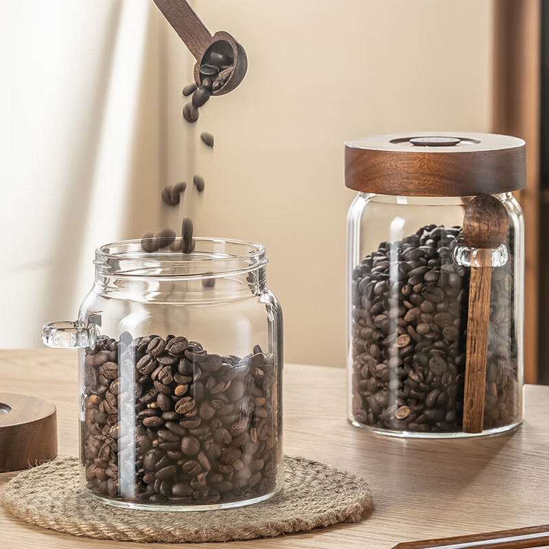 Genasi coffee bean powder special glass sealed jar high-value automatic exhaust storage jar food-grade tea jar with spoon bottle