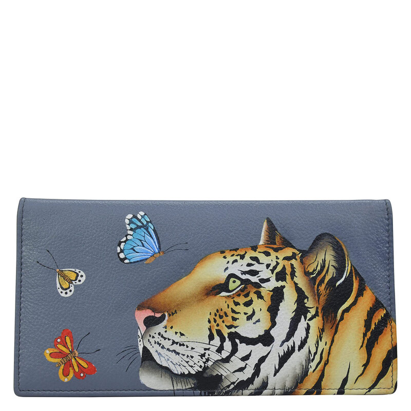 Anna by Anuschka Women's Hand Painted Leather Bifold Clutch, Royal Tiger Royal Tiger One Size
