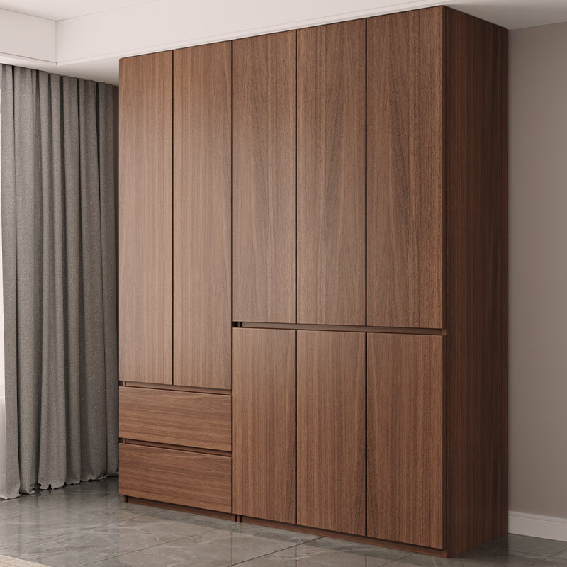 Laishida solid wood wardrobe segmented storage hidden handle-free master bedroom storage wardrobe XD84# six-door wardrobe