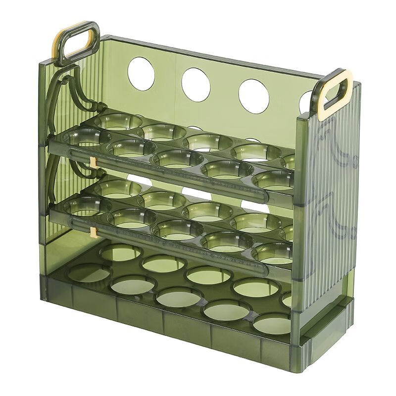 An Junsheng egg storage folding flip egg carton refrigerator side door with timer fresh-keeping egg carton egg tray egg storage device green double layer (can hold 20 eggs)