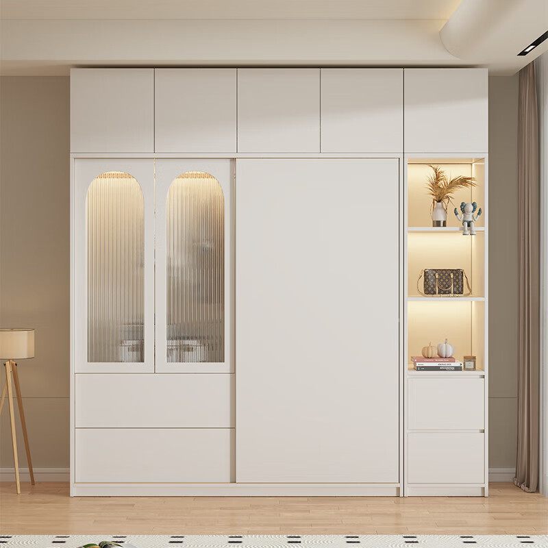 Shangxuan JD Yuncang Shining Wardrobe Bedroom Modern Simple Solid Wood Wardrobe Rental Sliding Door Large Wardrobe Wardrobe Solid Wood 1.6 Meter Wardrobe