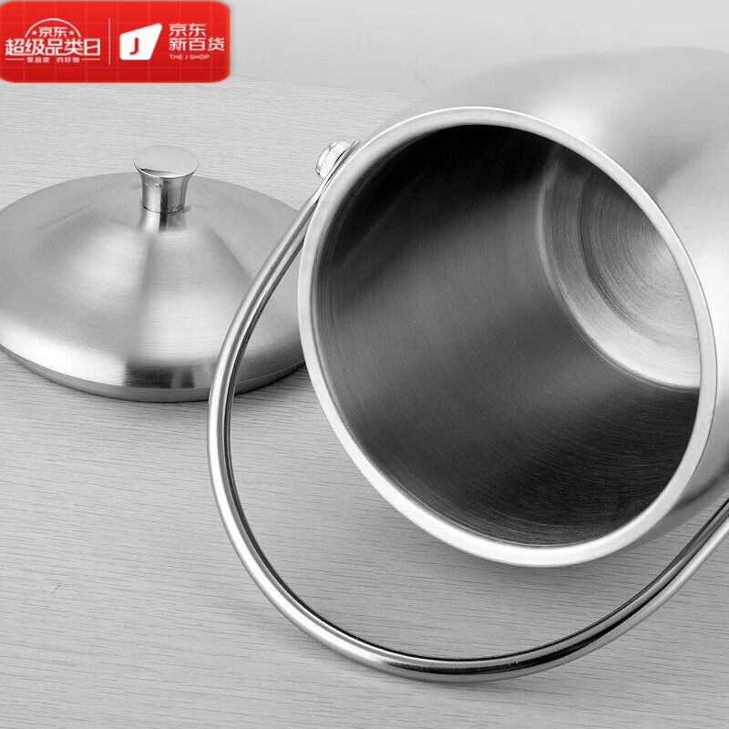 LZJV stainless steel ice bucket champagne bucket red wine iced beer ice bucket ktv bar insulation ice wine bucket ice grain bucket 1.2L sanded binaural ice bucket with ice clip set
