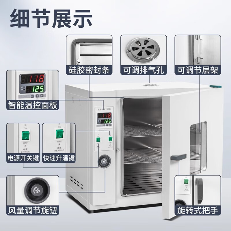 TAFN electric constant temperature blast drying oven high temperature heating small industrial oven medical dryer laboratory oven desktop inside/25*25*25/stainless steel 101-0B