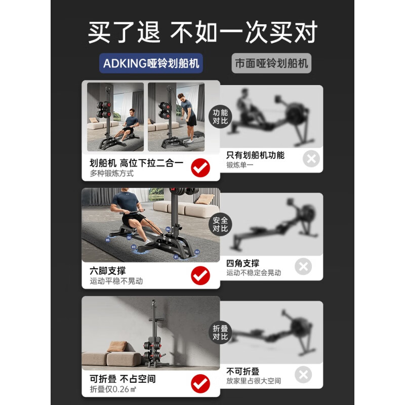 ADKING multifunctional dumbbell rowing machine home fitness aerobic fat burning sports equipment foldable room multifunctional dumbbell rowing machine + 30kg environmentally friendly dumb