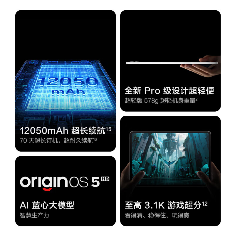 99% new vivo Pad5 Pro 12GB+256GB Cold Star Gray National Subsidy Blue Crystal Dimensity 9400 13-inch Original Color Eye Protection Screen 12050mAh Tablet PC