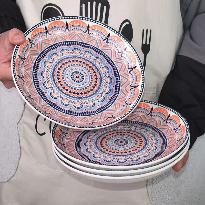 Exported to Europe and the United States, 23cm large flat plate, Bohemian style, 9-inch large, high-looking, household plate, random styles, random colors, random styles, 9-inch flat plate, 2 packs