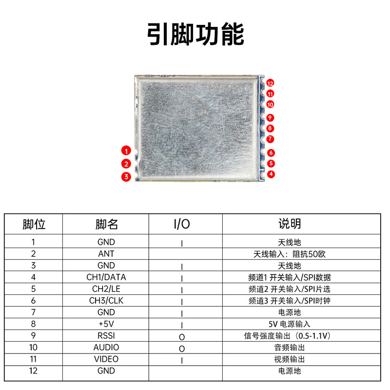 RX5808 wireless audio and video receiving module SPI control receiver remote control helicopter 5.8G reception with audio_SPI mode