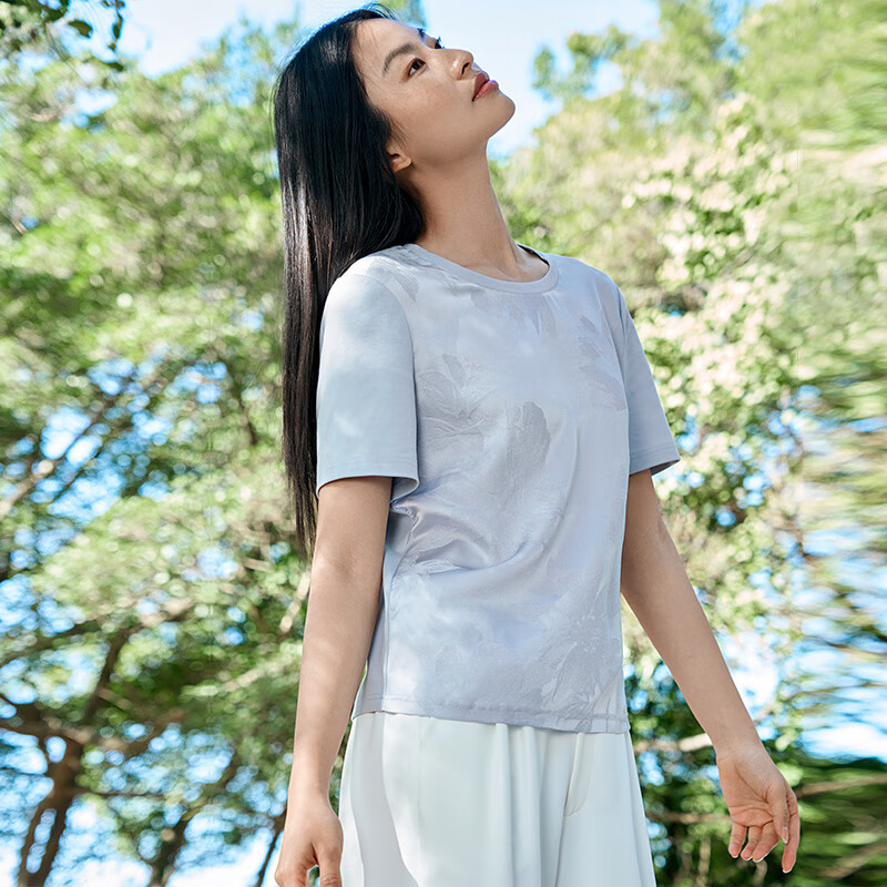 Jinsanta T-shirt women's silk 100% mulberry silk mulberry satin jacquard cool short-sleeved top Recommended Shaoluo Menglan XL