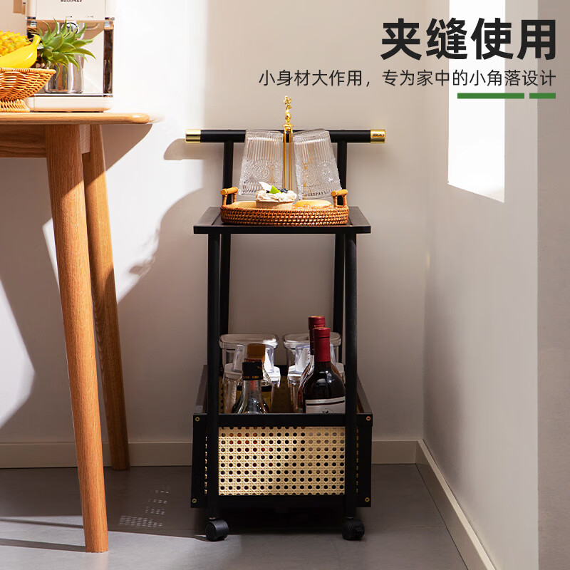 Trojan movable multi-layer dining cabinet kitchen storage rack storage dining table side cabinet wall home wine cabinet tea cabinet 360 universal roller milk white - second floor 50