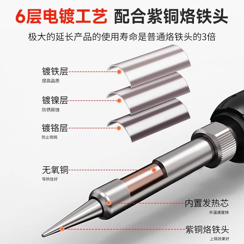 Deli electric soldering iron, household welding, small soldering, internal heat repair, temperature adjustment, welding, professional grade thermostat artifact set 60w intelligent fast heating thermostat 11-piece set