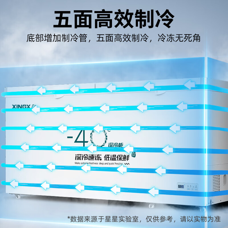 Xingx (XINGX) ultra-low temperature commercial freezer minus 40-60 degrees horizontal freezer single temperature full freezer household large capacity refrigerator cryogenic quick freezer copper tube -45 degrees ultra-low temperature large capacity丨electronic temperature control | 1.68 meters 518L