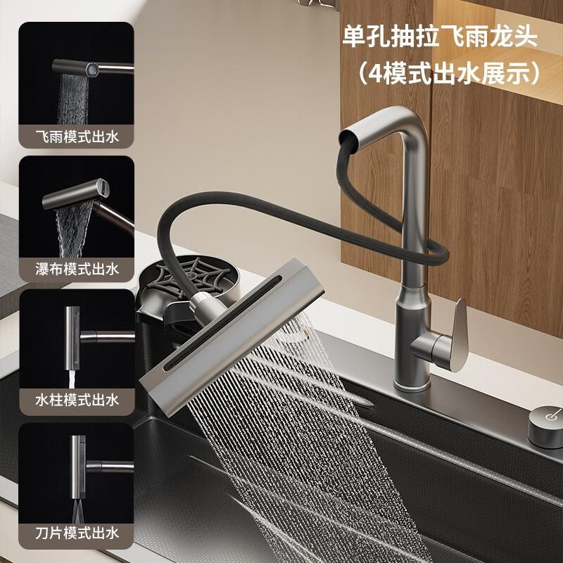 TOTO left drainage household sink 304 stainless steel under-counter washbasin millet honeycomb gun gray large single tank thickened 5MM left row C-6845
