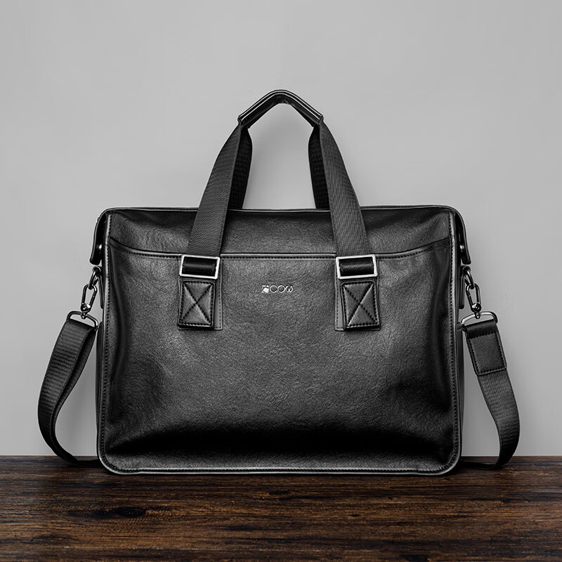 COW briefcase men's business casual handbag large capacity strong and durable men's bag business computer bag 8628 black
