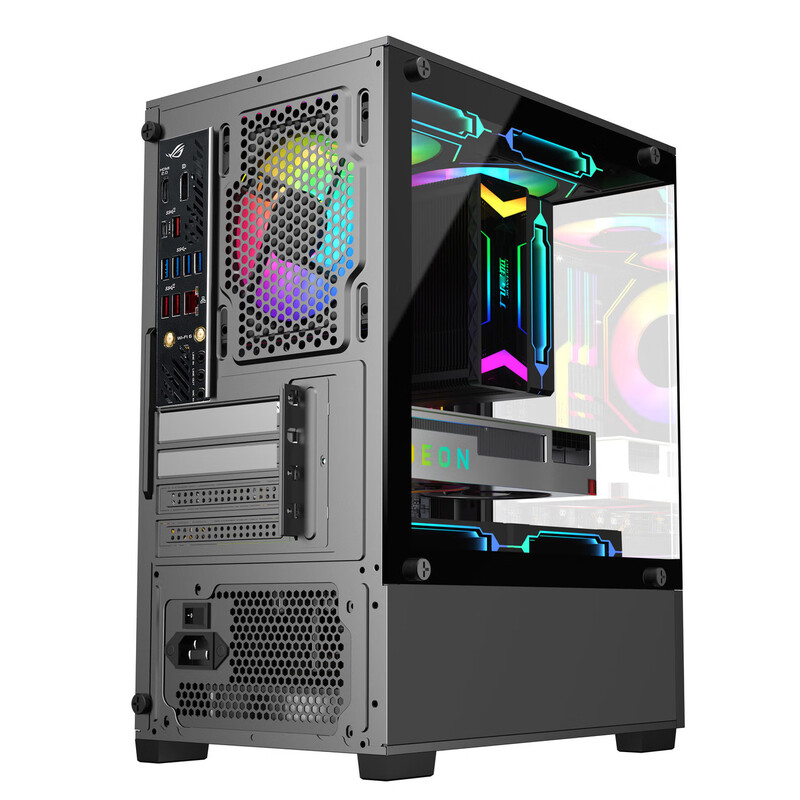 Jiuweihu sea view room column-free MINI computer case desktop double-sided glass side see-through/support MATX motherboard/120 water cooling T09 column-free MINI sea view room black + 5 PRO black