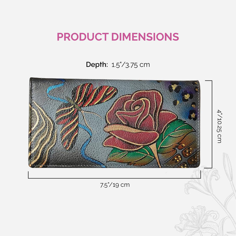 Anna by Anuschka Women's Genuine Leather Hand Painted Clutch, Rose Safari Gray, Rose Safari Gray Rose Safari Gray No Size