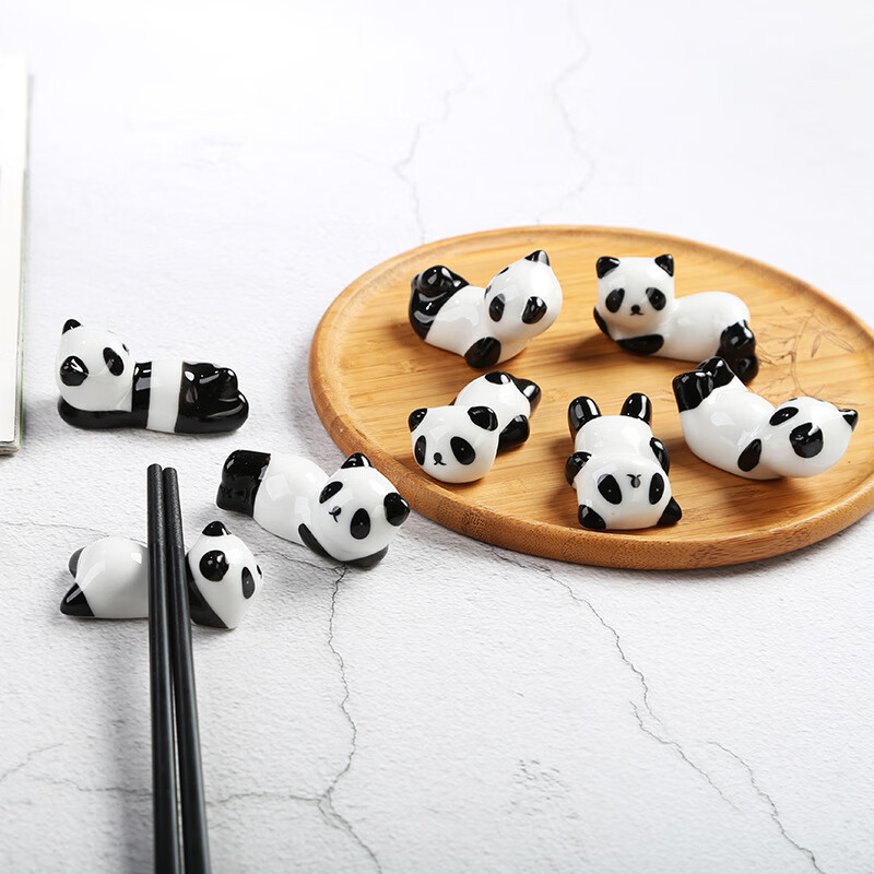 Fat Donglai's same style chopstick holder, cute little panda chopstick holder, chopstick holder, creative national treasure panda ceramic ornament, household chopsticks, 1 piece of each style (8 pieces in total)