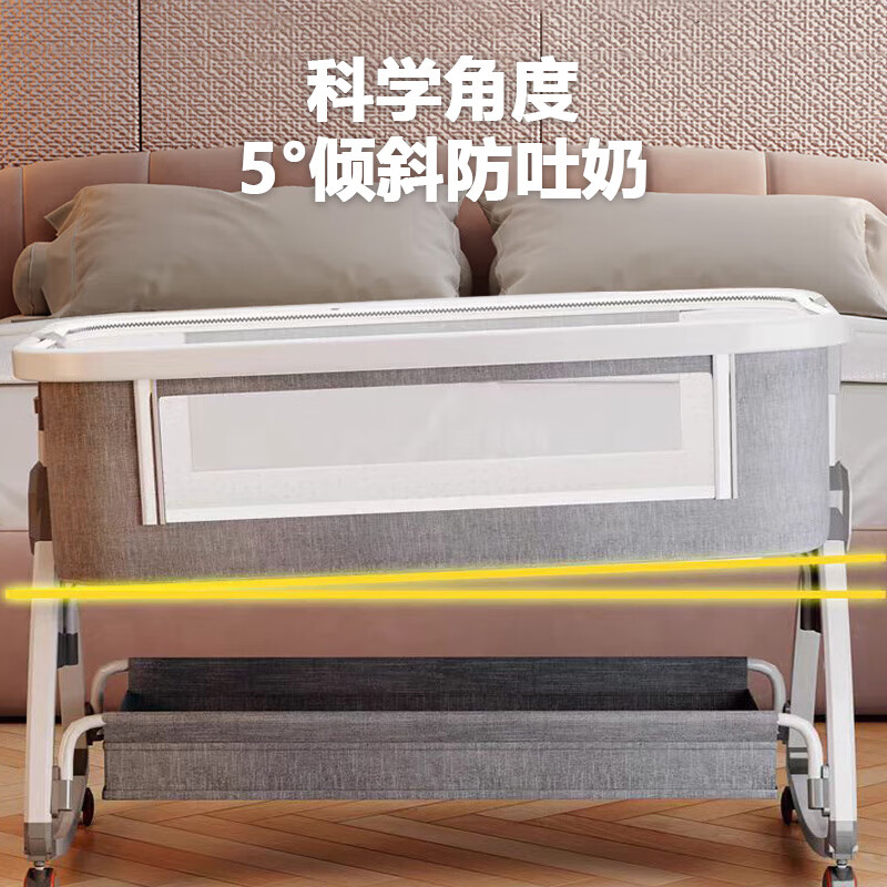 JOT TMM crib can be spliced into a large bed, a rocking bed, a movable newborn multi-functional sleeping device, a foldable bed, coral gray, coconut palm mattress + changing table