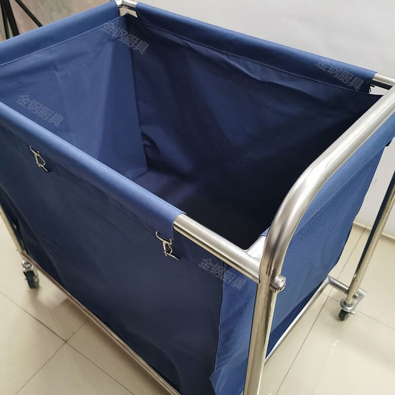 Linen Cart Stainless Steel Folding Room Service Trolley Clothes Storage Cart Linen Frame Hotel Thickened Conical Blue Cloth Bag