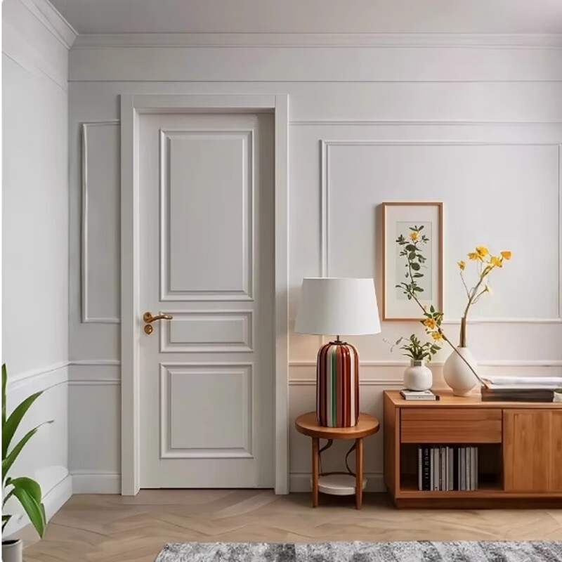 Solid wood door bedroom door French cream style painted door solid wood composite white room door silent suit door customization solid wood composite painted door 3