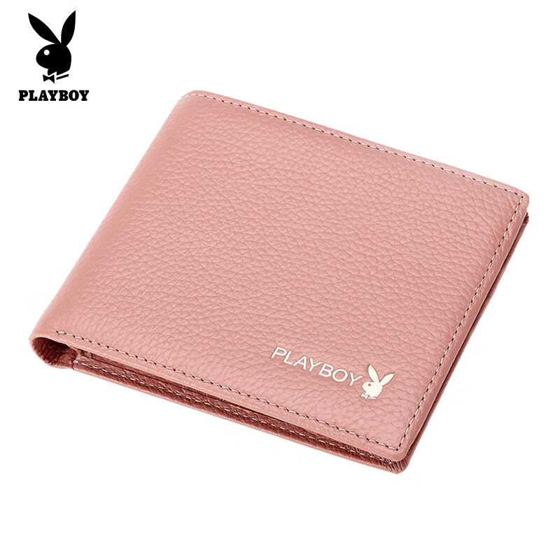 Playboy (PLAYBOY) New Wallet Women's Short New Genuine Leather Small Coin Purse Simple Student Folding Wallet Women Pink