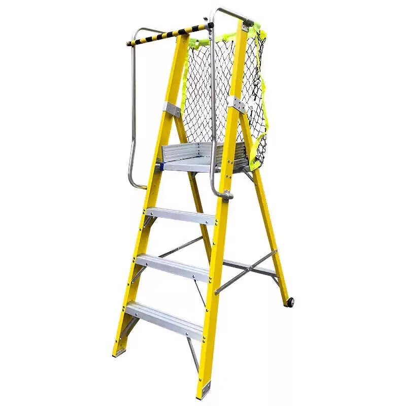 Aigujie safety engineering ladder fiberglass insulated herringbone ladder power maintenance folding ladder fence platform escalator with mesh bag 7-step ladder thickened (platform height 198cm)