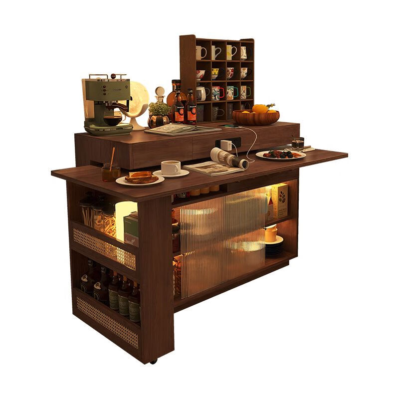 Xingying Furniture island table and dining table can be rotated for small apartments, telescopic bar, antique style sideboard, sofa side cabinet, all solid wood 1 meter island table + 1 point 2 meter dining table