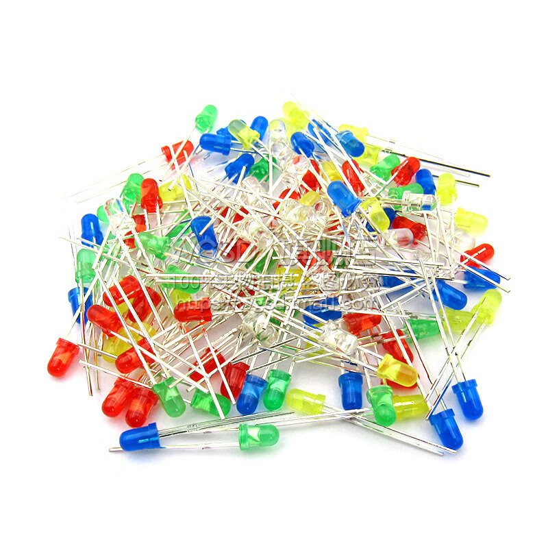 Dafuri 3mm 5mm LED small bulb light-emitting diode F3F5 red, green, yellow, blue and white in-line indicator bead component package 3mm red, yellow, green, white and blue 5 colors, 20 pieces each, 100 pieces in total
