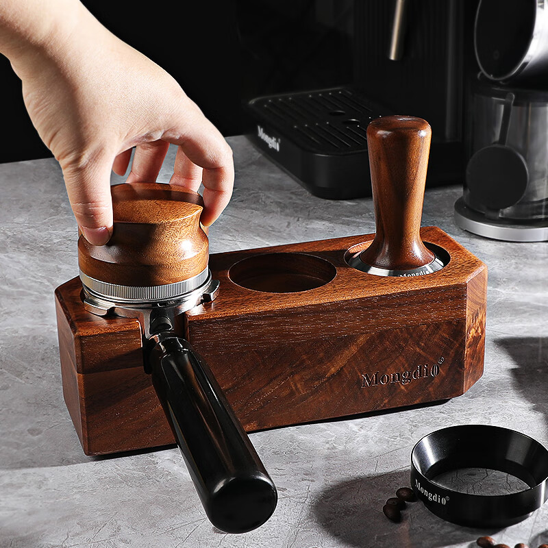 Mongdio multifunctional pressed powder base espresso machine powder dispenser pressed powder hammer storage set 51/58mm 53mm walnut pressed powder 3-piece set