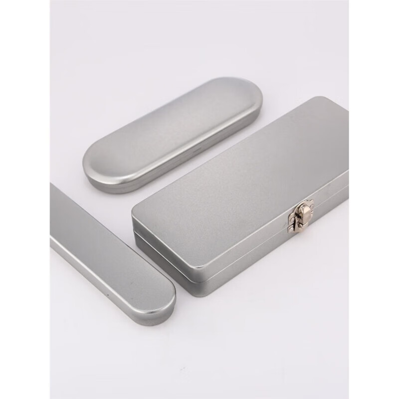 Tin box flip-top packaging pen stationery acne needle tweezers storage iron box frosted silver metal box rectangular iron box 20x8cm with lock