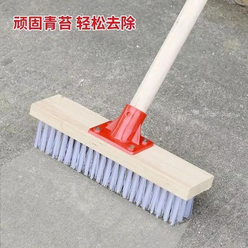 Hard bristle wood floor brush, kitchen bathroom brush, bathroom tile brush, long handle moss wooden pole for floor scrubbing, anti-corrosion carbonization model 28cm