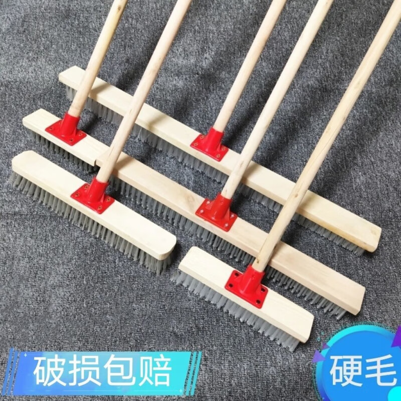 Hard bristle wood floor brush, kitchen bathroom brush, bathroom tile brush, long handle moss wooden pole for floor scrubbing, anti-corrosion carbonization model 28cm