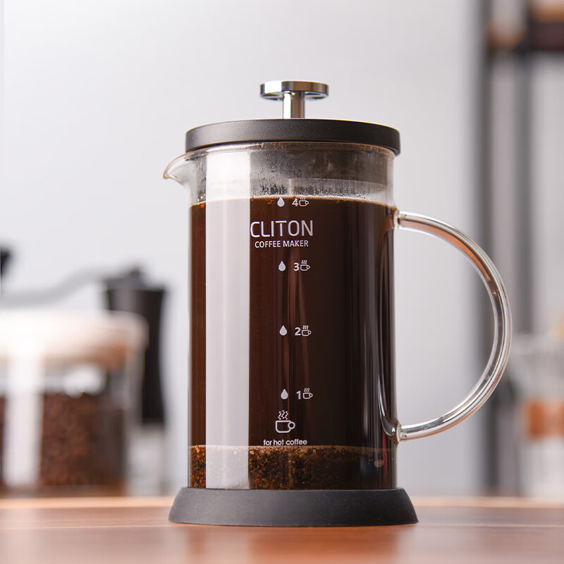 CLITON glass French press pot hand-brewed coffee pot household coffee machine coffee filter filter cup French press pot glass French press pot 600ml