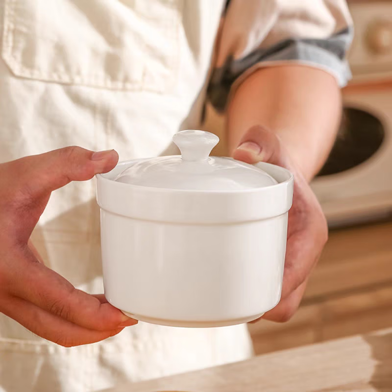 Persson ceramic stew pot water-proof stew pot with lid household steamed egg bowl stewed bird's nest cup egg custard special small crock pot for soup thickening white 2 pieces 500ml