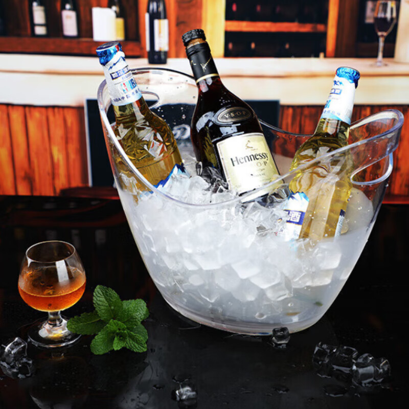 Xuanshi transparent luminous ingot ice bucket champagne red wine beer bucket 8 liters ps acrylic plastic ice bucket portable ice bucket large ingot champagne bucket-8L