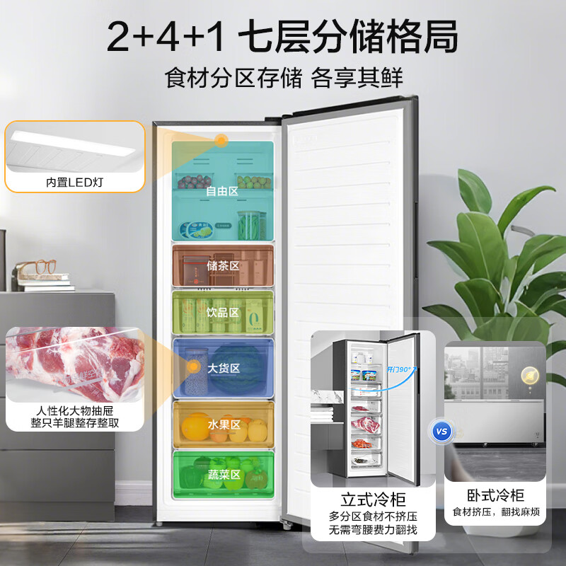 Midea 241L vertical household freezer air-cooled frost-free frequency conversion - 40 degrees ultra-low temperature fully refrigerated freezer freezer first-class energy efficiency refrigerator BD/BC-241WEMD trade-in