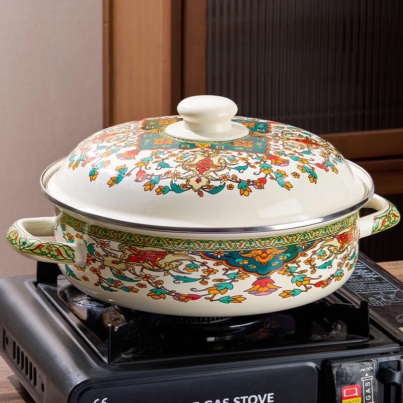 Yupinjia enamel basin old-fashioned pickled fish basin with lid household binaural large boiled fish spicy soup bowl lard basin enamel pickled fish large basin bowl