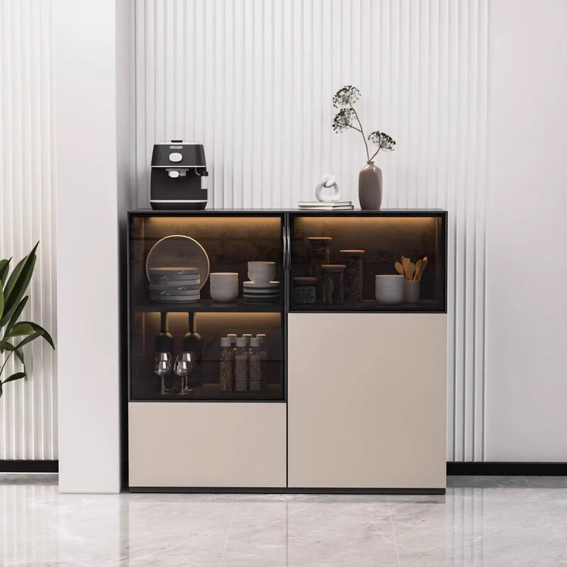 Camixuan package installation solid wood sideboard household tea cabinet modern simple light luxury high-end wine cabinet storage cabinet length 120cm dark gray + white