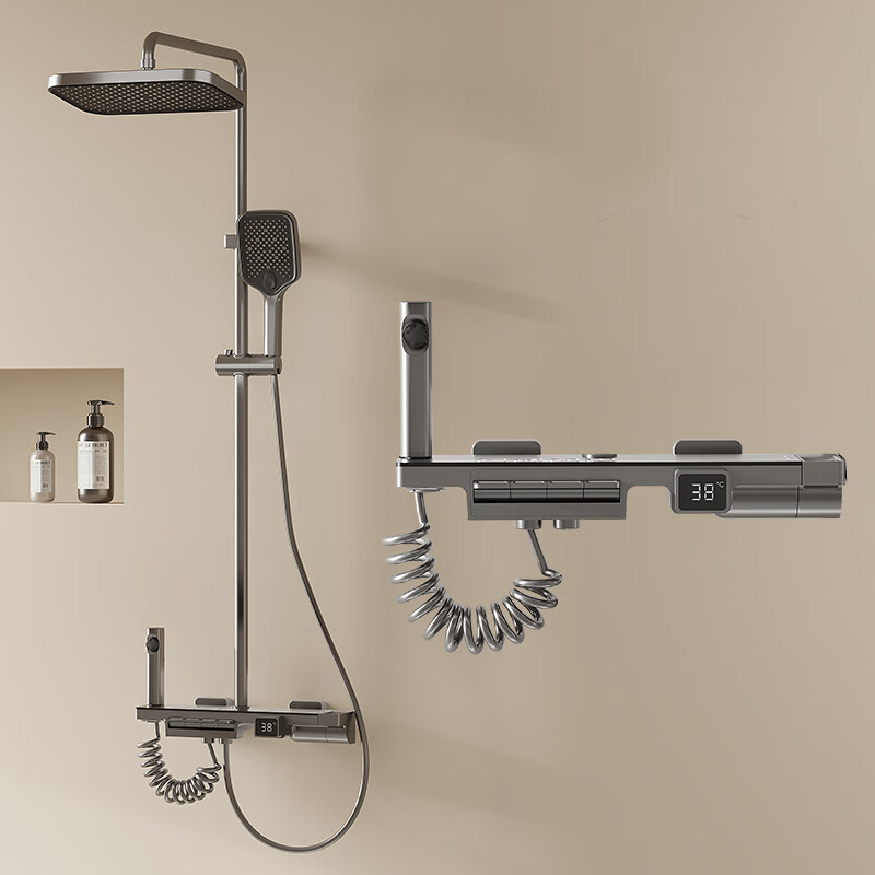 ARROW all-copper shower head set hot and cold constant temperature wall-mounted smart digital display button shower head household gun gray constant temperature model