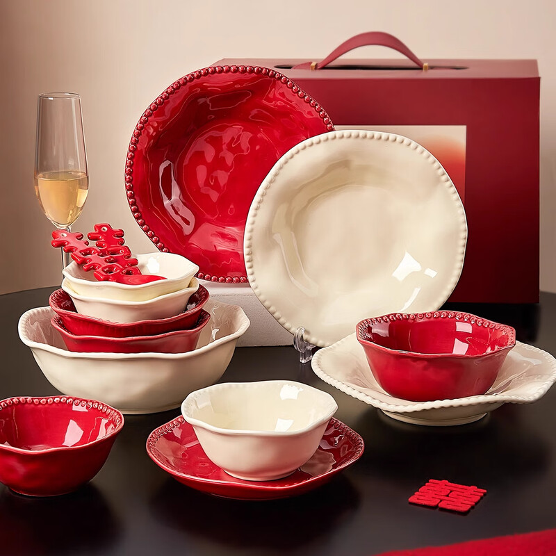 Ink-colored engagement wedding gift for newlyweds, dishes and bowls set, household tableware, high-end gift box, 36-piece housewarming gift