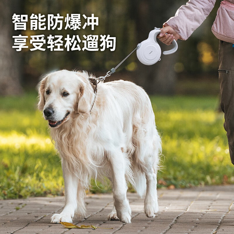 Petsuper pet automatic retractable dog leash pet dog leash dog leash large, medium and small dogs explosion-proof dog walking artifact white 5 meters long rope - L type dog weight within 120 pounds