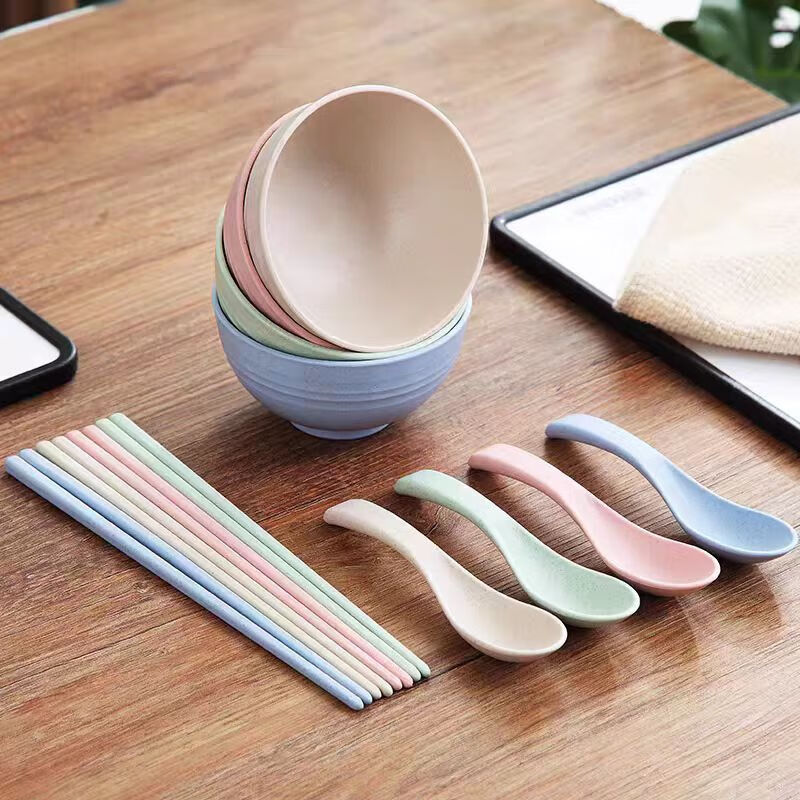 Jieyi bowls, cutlery, bowls and chopsticks set combination, three-piece set for one person, bowl, personal use, single plate, chopsticks, anti-fall, large bowl + small bowl + spoon + chopsticks + plate