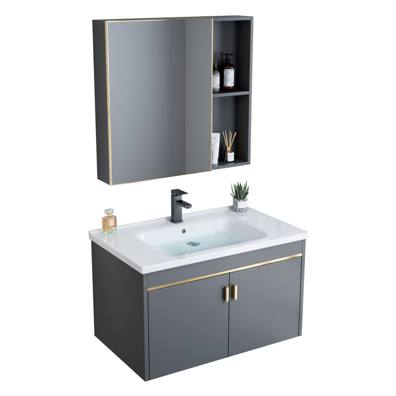 Jomoo's new bathroom washbasin cabinet combination space aluminum small apartment bathroom cabinet integrated ceramic washbasin sink dz 80 complete set + smart mirror cabinet width 48 defogging + lighting