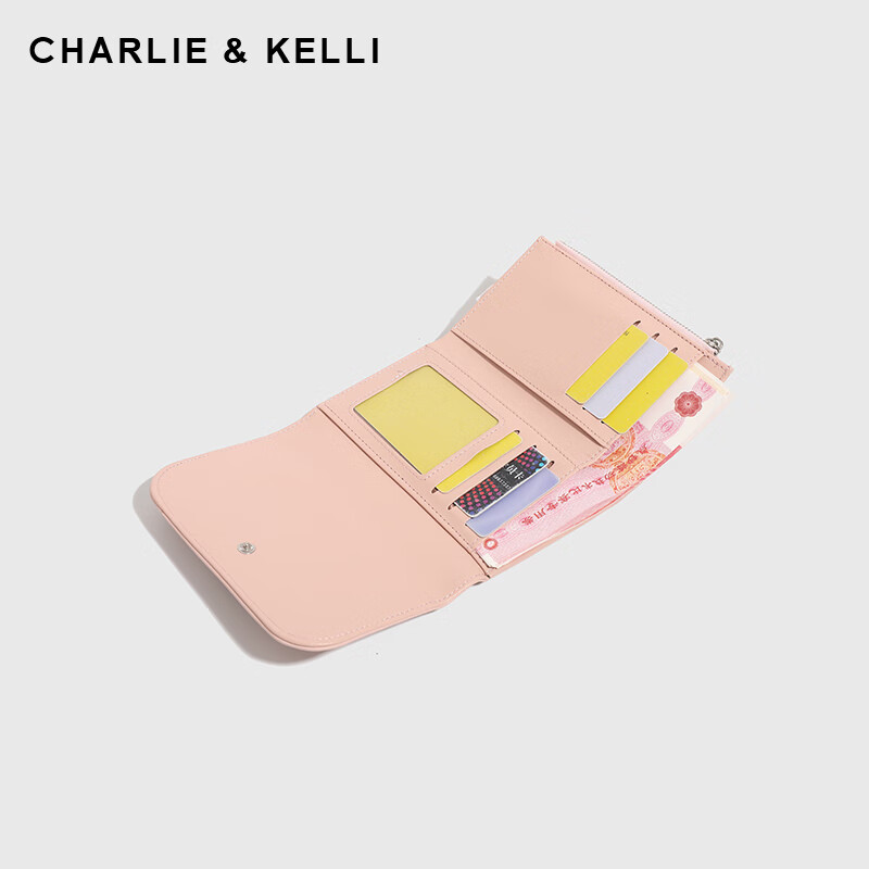 CHARLIE&KELLI CK brand wallet women's 2026 new short wallet multi-card slot coin purse card holder pink practical birthday gift for girlfriend and wife