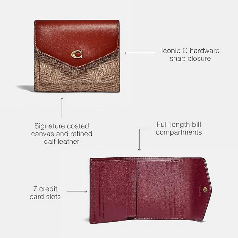 COACH Women's Wallet Wyn Colorblock Signature Canvas Small Leather Snap Flip Fashion Daily Card Holder 11971002 Black Classic os