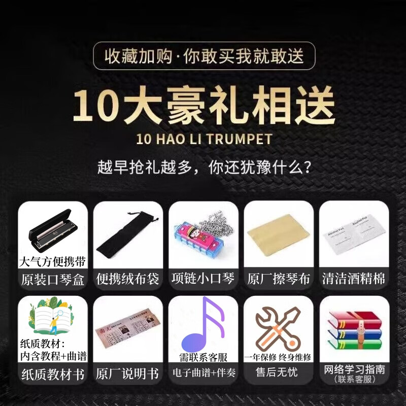 Guoguang imported gong harmonica, professional performance level polyphony, high-end accented C key, beginner entry level, professional performance level gift, 24-hole silver polyphony, high-end sound quality